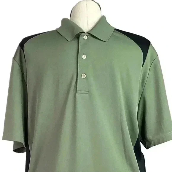 Grand Slam Mens XL 3 Button Colorblock Polo Shirt Green Black Short Sleeve - Picture 2 of 8